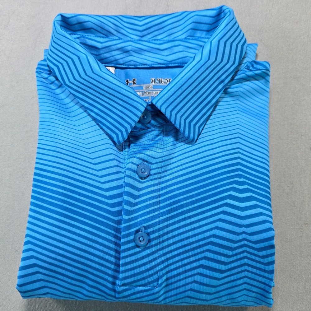 Under Armour XL Blue Chevron Polo Shirt‎ Cochiti Golf Club HeatGear Loose Fit